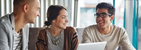 three people talking